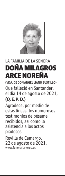 DOÑA MILAGROS ARCE NOREÑA