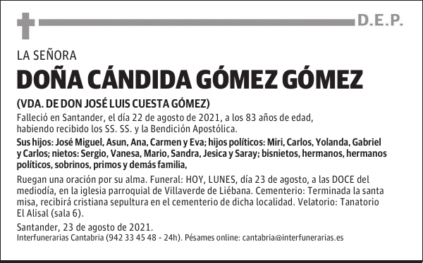 DOÑA CÁNDIDA GÓMEZ GÓMEZ