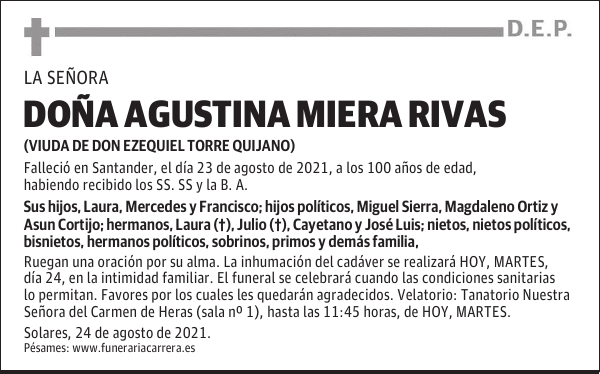 DOÑA AGUSTINA MIERA RIVAS