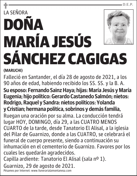 DOÑA MARÍA JESÚS SÁNCHEZ CAGIGAS