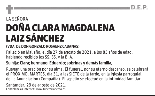 DOÑA CLARA MAGDALENA LAIZ SÁNCHEZ