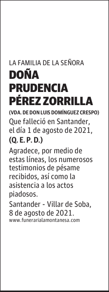 DOÑA PRUDENCIA PÉREZ ZORRILLA