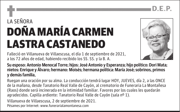 DOÑA MARÍA CARMEN LASTRA CASTANEDO