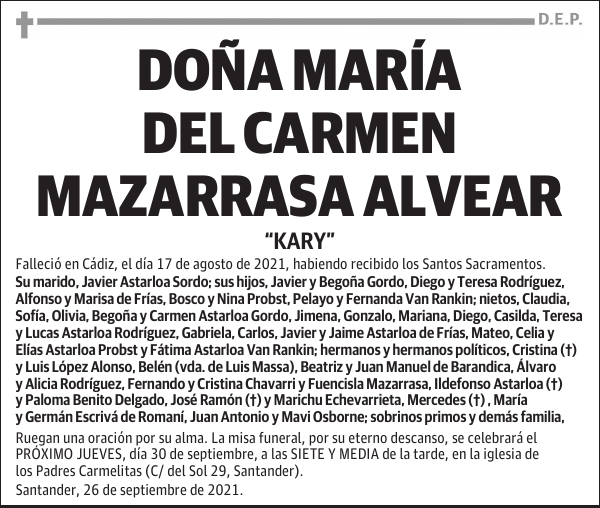 DOÑA MARÍA DEL CARMEN MAZARRASA ALVEAR