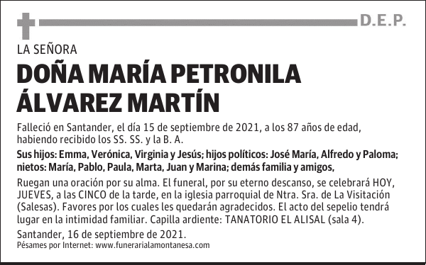 DOÑA MARÍA PETRONILA ÁLVAREZ MARTÍN