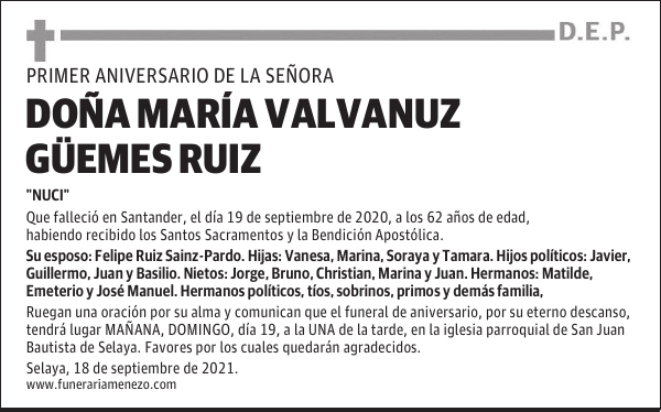 DOÑA MARÍA VALVANUZ GÜEMES RUIZ