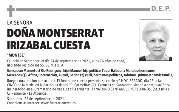 DOÑA MONTSERRAT IRIZABAL CUESTA
