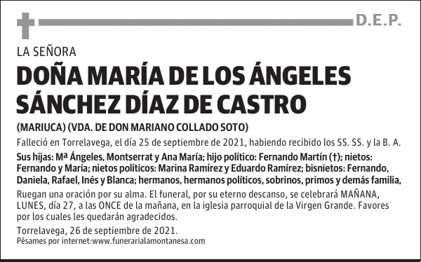 DOÑA MARÍA DE LOS ÁNGELES SÁNCHEZ DÍAZ DE CASTRO