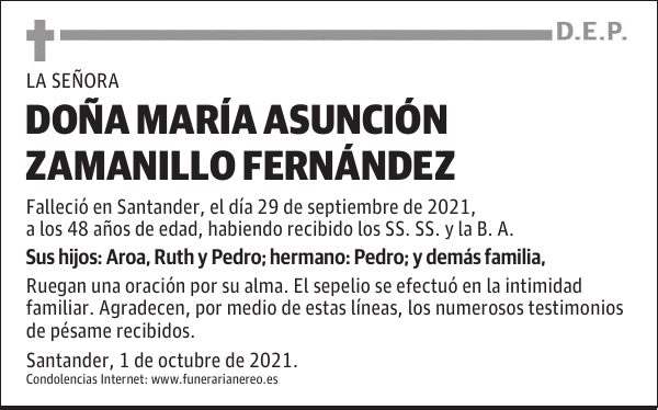 DOÑA MARÍA ASUNCIÓN ZAMANILLO FERNÁNDEZ