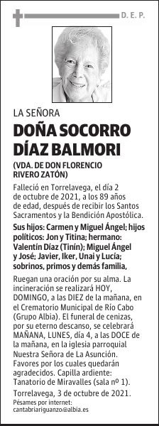 DOÑA SOCORRO DÍAZ BALMORI