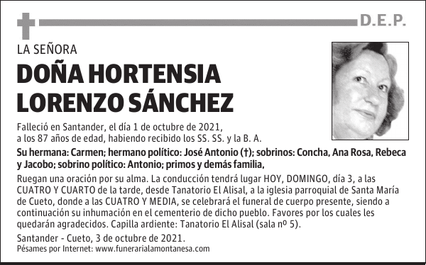 DOÑA HORTENSIA LORENZO SÁNCHEZ