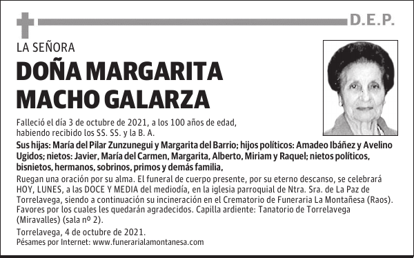 DOÑA MARGARITA MACHO GALARZA