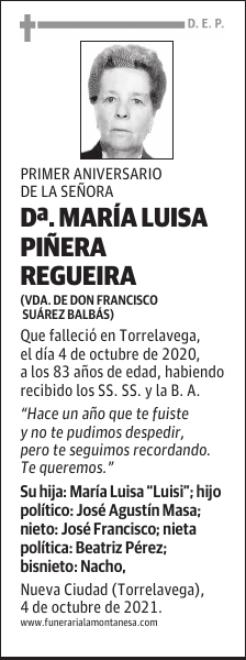 DOÑA MARÍA LUISA PIÑERA REGUEIRA