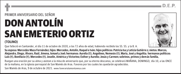DON ANTOLÍN SAN EMETERIO ORTIZ