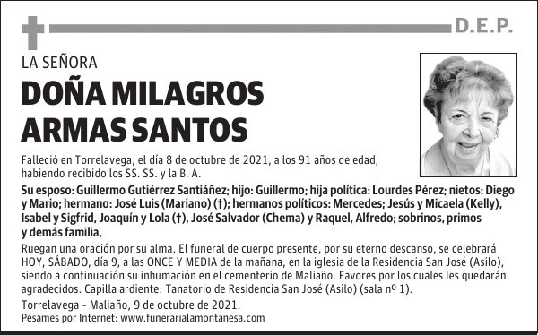 DOÑA MILAGROS ARMAS SANTOS