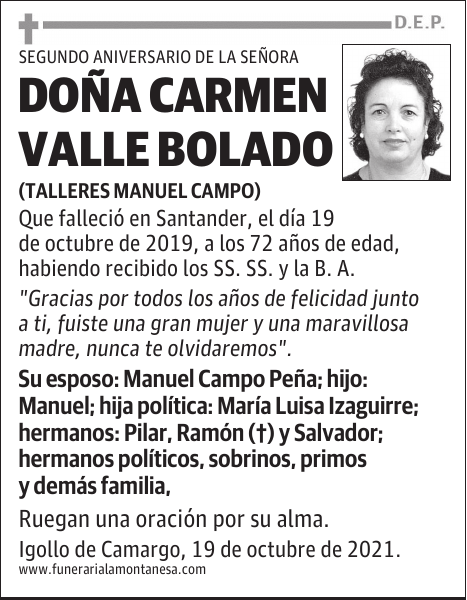 DOÑA CARMEN VALLE BOLADO