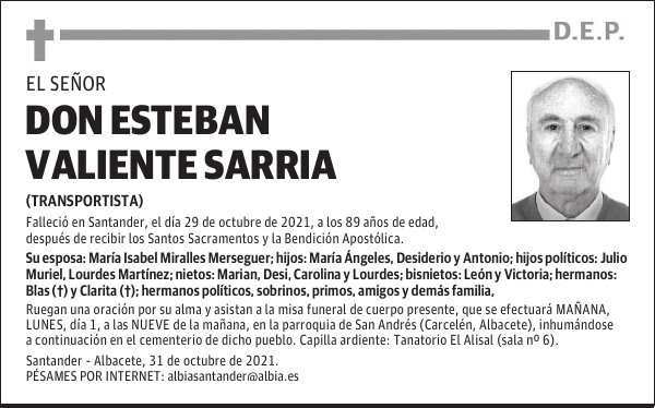 DON ESTEBAN VALIENTE SARRIA