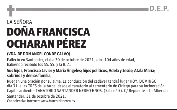 DOÑA FRANCISCA OCHARAN PÉREZ