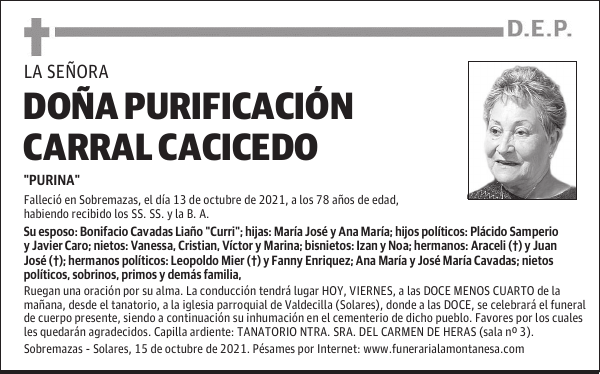DOÑA PURIFICACIÓN CARRAL CACICEDO