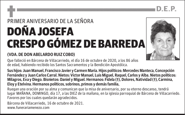 DOÑA JOSEFA CRESPO GÓMEZ DE BARREDA