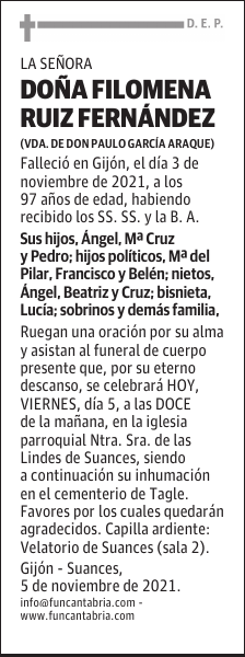 DOÑA FILOMENA RUIZ FERNÁNDEZ