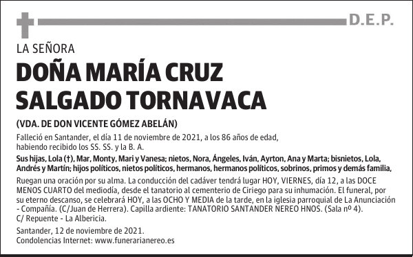 DOÑA MARÍA CRUZ SALGADO TORNAVACA