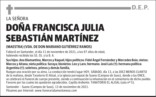 DOÑA FRANCISCA JULIA SEBASTIÁN MARTÍNEZ