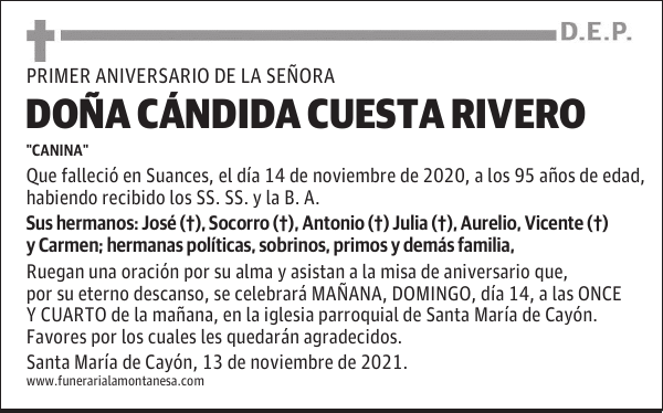 DOÑA CÁNDIDA CUESTA RIVERO