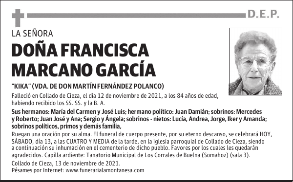 DOÑA FRANCISCA MARCANO GARCÍA