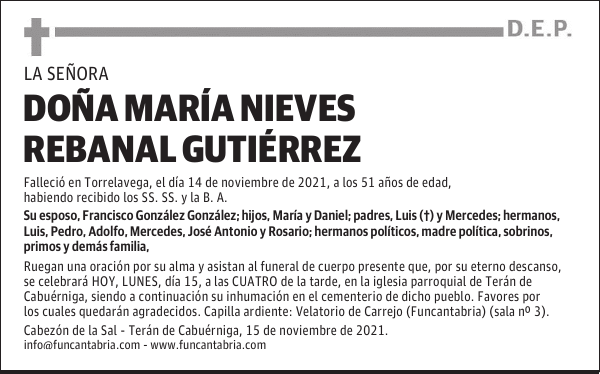DOÑA MARÍA NIEVES REBANAL GUTIÉRREZ