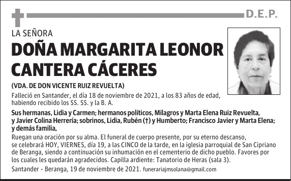 DOÑA MARGARITA LEONOR CANTERA CÁCERES