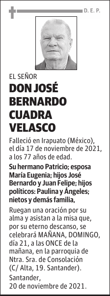 DON JOSÉ BERNARDO CUADRA VELASCO