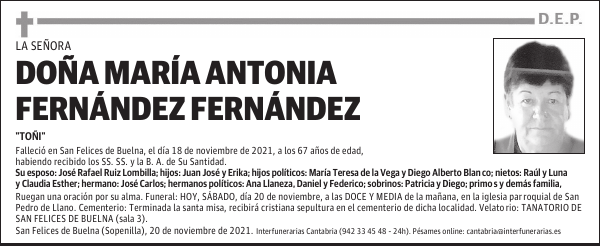 DOÑA MARÍA ANTONIA FERNÁNDEZ FERNÁNDEZ