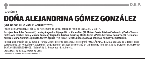 DOÑA ALEJANDRINA GÓMEZ GONZÁLEZ