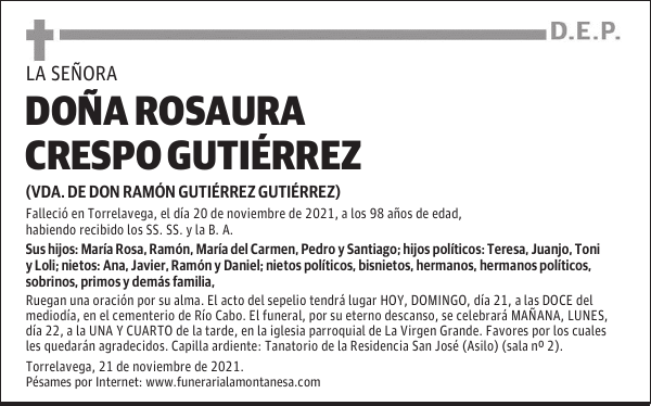 DOÑA ROSAURA CRESPO GUTIÉRREZ