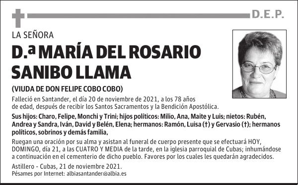 DOÑA MARÍA DEL ROSARIO SANIBO LLAMA