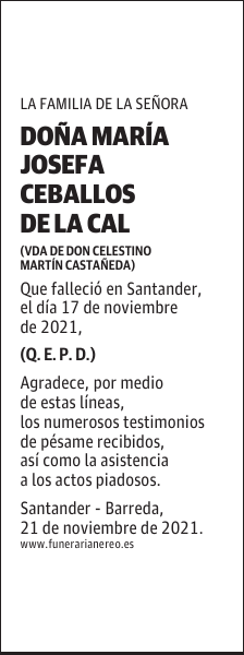 DOÑA MARÍA JOSEFA CEBALLOS DE LA CAL