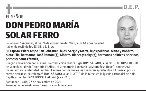 DON PEDRO MARÍA SOLAR FERRO
