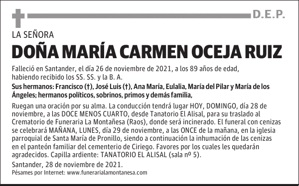 DOÑA MARÍA CARMEN OCEJA RUIZ