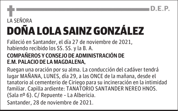 DOÑA LOLA SAINZ GONZÁLEZ