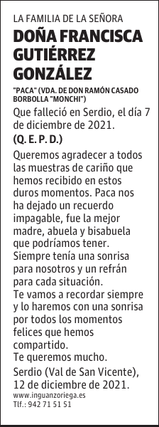 DOÑA FRANCISCA GUTIÉRREZ GONZÁLEZ
