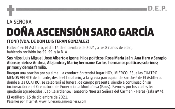 DOÑA ASCENSIÓN SARO GARCÍA