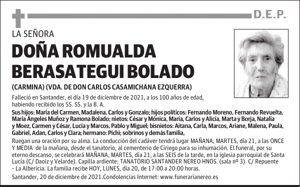 DOÑA ROMUALDA BERASATEGUI BOLADO