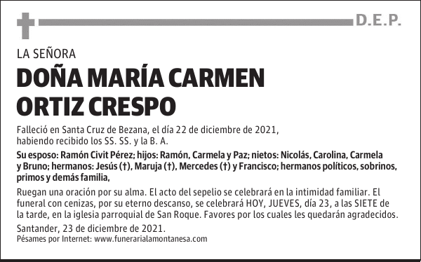 DOÑA MARÍA CARMEN ORTIZ CRESPO