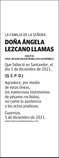 DOÑA ÁNGELA LEZCANO LLAMAS