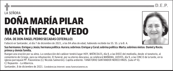 DOÑA MARÍA PILAR MARTÍNEZ QUEVEDO