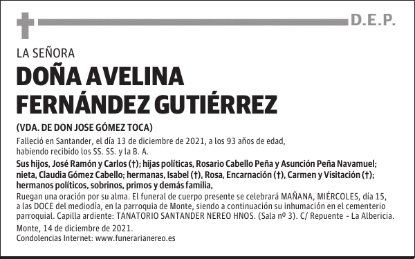 DOÑA AVELINA FERNÁNDEZ GUTIÉRREZ