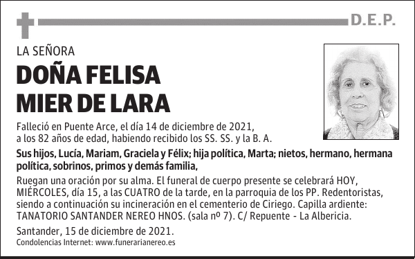 DOÑA FELISA MIER DE LARA