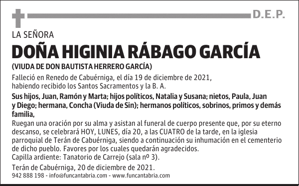DOÑA HIGINIA RÁBAGO GARCÍA