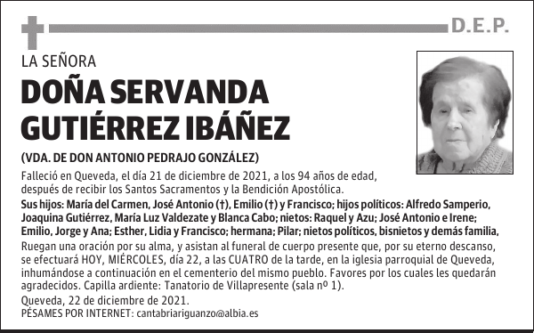 DOÑA SERVANDA GUTIÉRREZ IBÁÑEZ